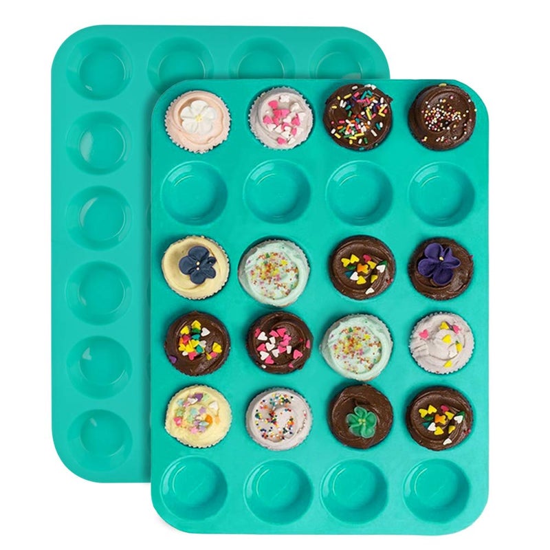 FOCCTS Silicone Muffin Pan, 24 Mini Cupcake Pan for Cream Cheese Fat Bombs, Non Stick, Dishwasher Safe Silicon Bakeware Pans, 2 Pack - Image 1